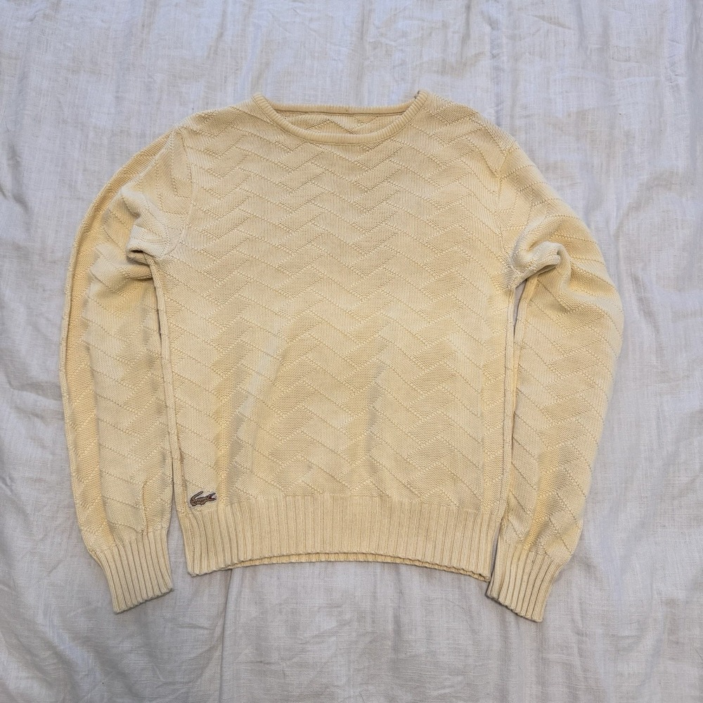 Lacoste Men's Vintage Chemise Geometric CableKnit Wool Sweater 80s Medium Luxury - Picture 2 of 5